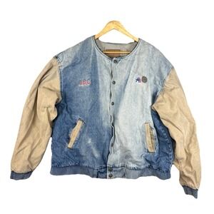 Vintage ABC Supply Co Denim Canvas Varsity Jacket Thrashed Faded VTG Embroidered